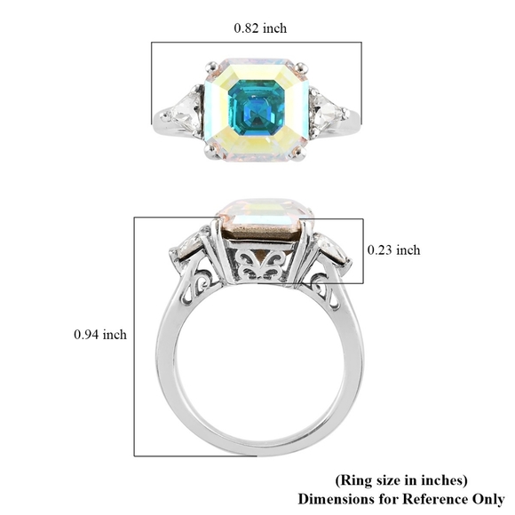 Swarovski Crystal Aurora Borealis, Emerald Cut Ring 925 Solid Sterling Silver. 8 - Picture 6 of 8